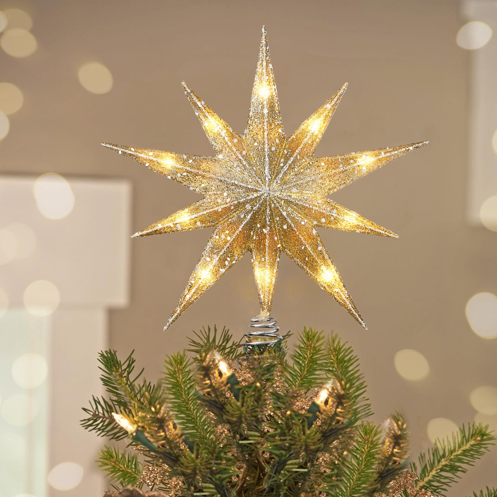 Luxspire Christmas Tree Topper, Lighted Star Tree Topper with USB Plug-in & Remote Control, 9.8