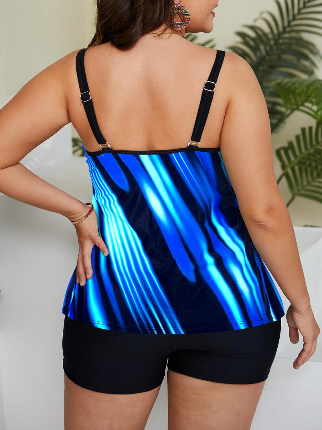 Haloumoning Plus Size Swimsuit for Women with Swim Shorts Two Piece Bathing Suits Tankini Tie Dye Print Tank Tops Swimwear - Image 2
