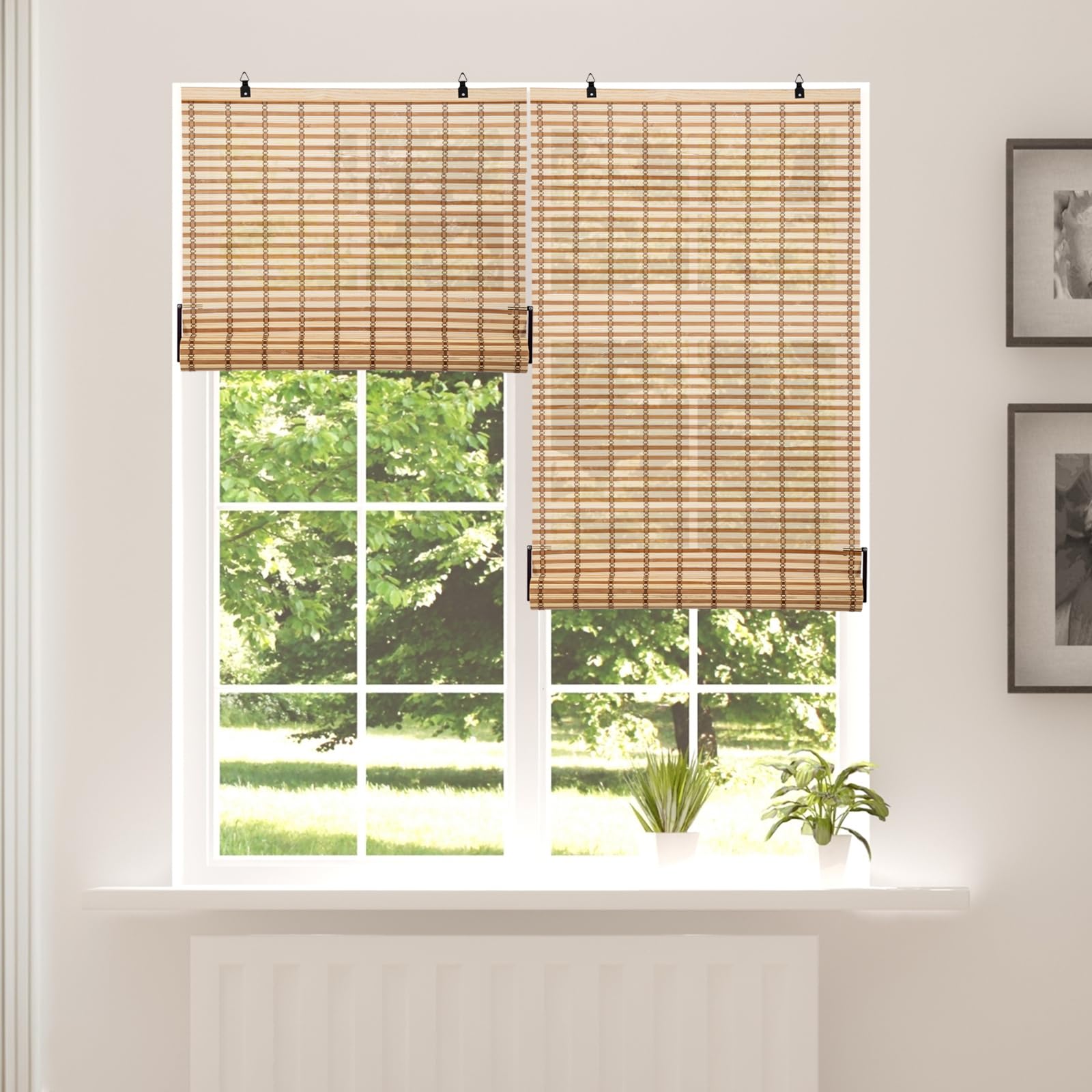 Store Enrouleur en Bambou Opaque, Protection Solaire et Brise-Vue pour Porte/fenêtre (Marron, 90 x 220 cm)