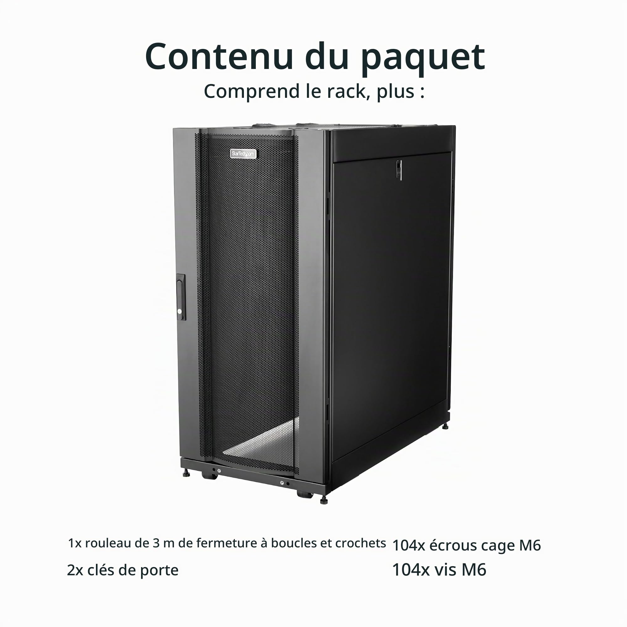 StarTech Armoire Serveur 25U 4 Montants 19", 89cm, 1500kg, Kit (RK2537BKM) | Rack fermé, Gestion des câbles intégrée, Compatible EIA/ECA-310-E, Roulettes