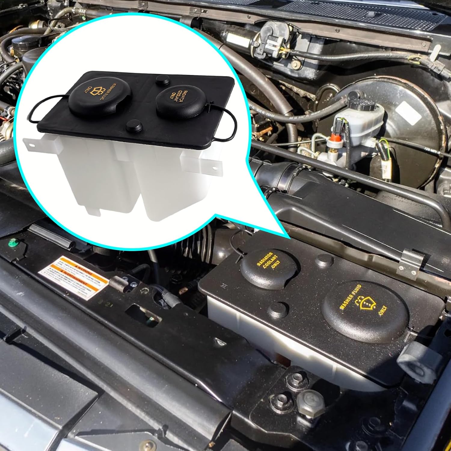 603-212 E7TZ17618B Coolant & Washer Fluid Reservoir Tank with Caps, Compatible with 1987-1997 Ford Bronco II Explorer F-150 F-200 F-250 HD F-350 F-450 F-53 Ranger F-Super Duty 4.9L,5.0L,5.8L 7.5L