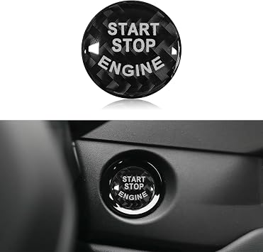 Car Push Start Button Cover, Push to Start Button, Carbon Fiber Car Stop Cover, Automotive Key Ignition Switch Protective Ring Accessories Universal for Most Vehicle Black