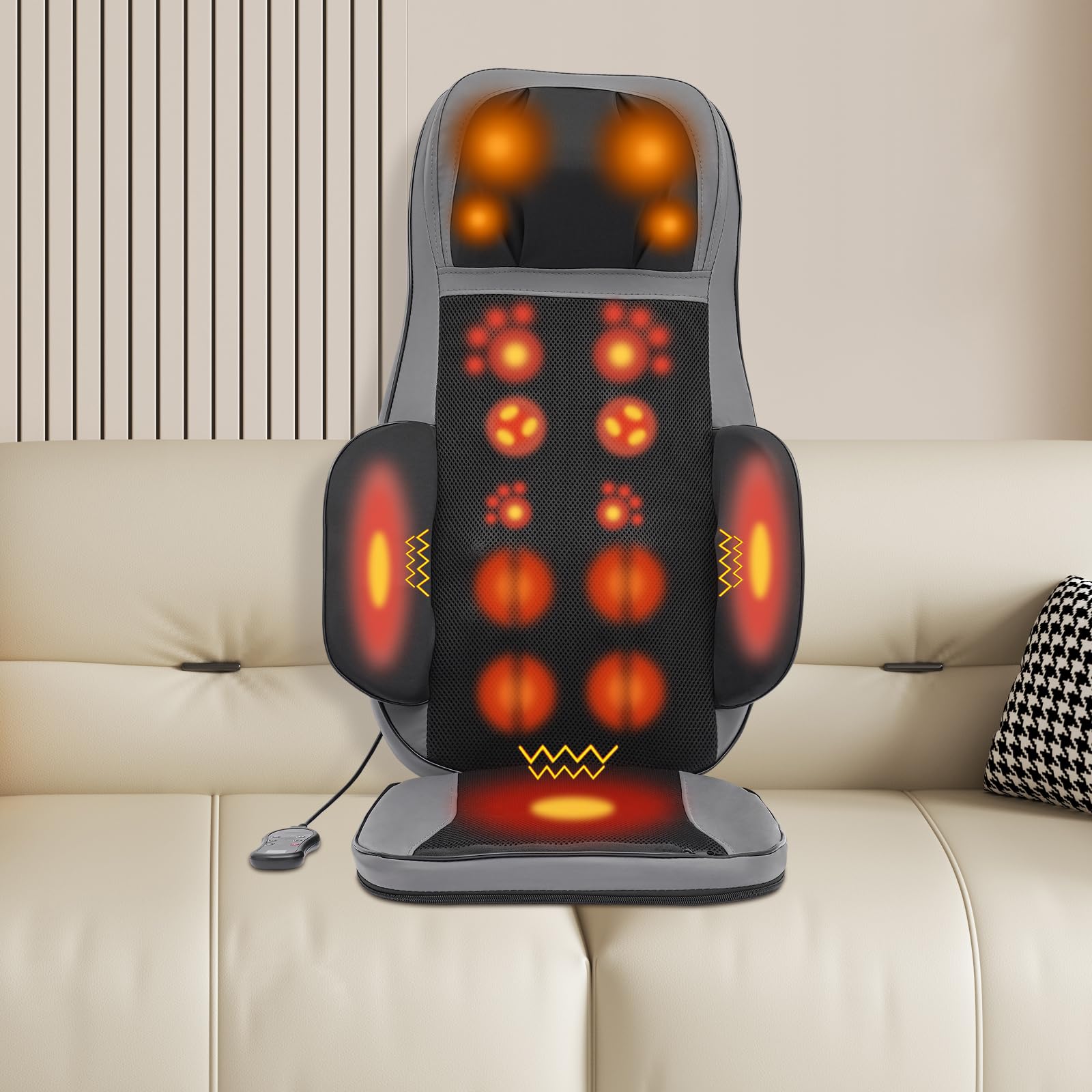 Alfombrilla de masaje para todo el cuerpo, cojín de asiento de masaje de espalda, cojín de masaje, con 4 motores de vibración, compresas calientes y 3 modos de masaje