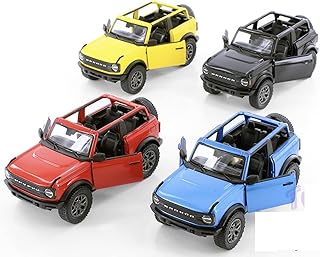 Compatiable with Kinsmart 2022 Ford Bronco Open Top 1:34 Scale Diecast Model Car Truck (Set of 4, red Black Blue and Yellow) Convertible No Box