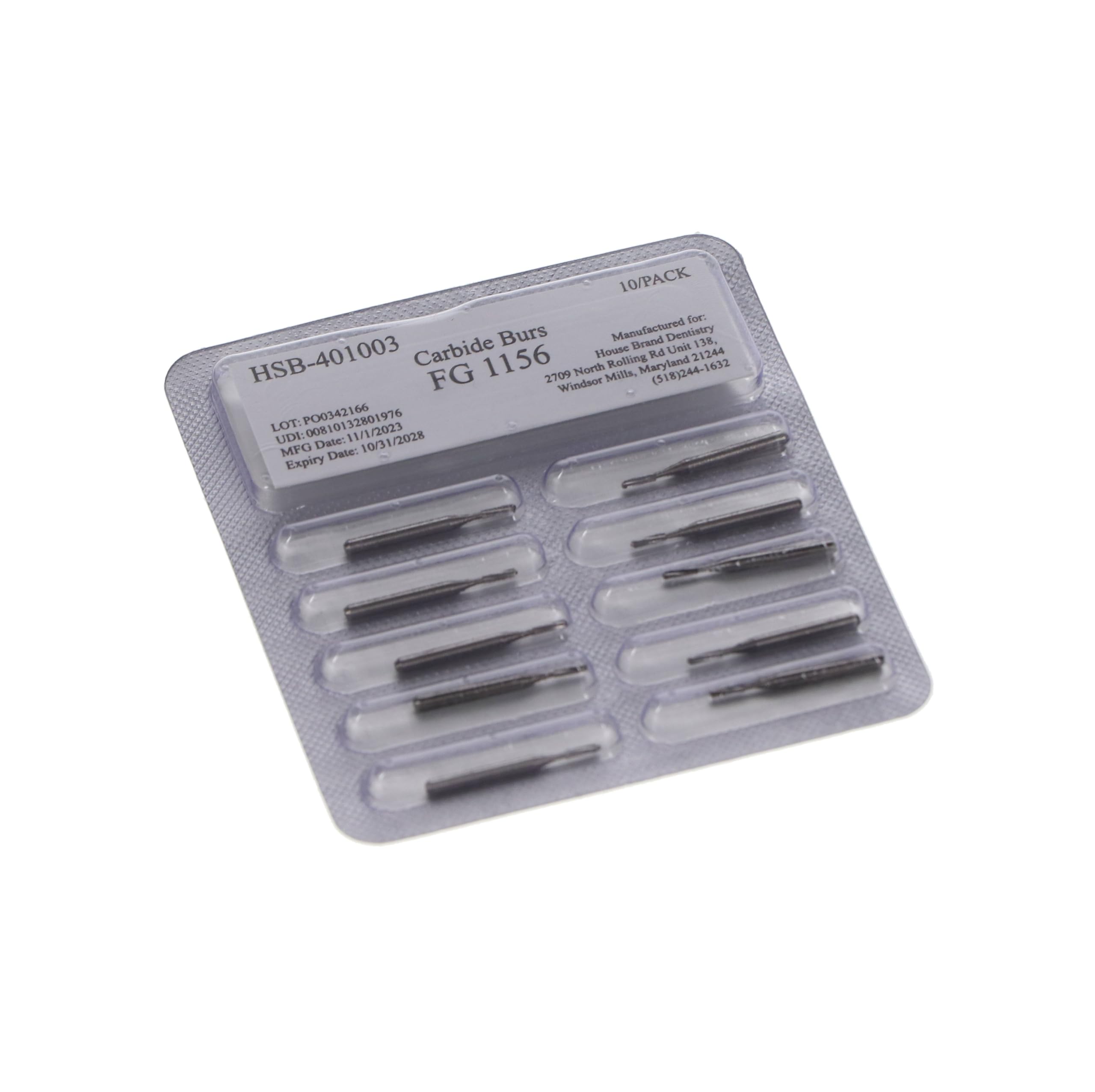 House Brand Dentistry 401003 HSB FG #1156 Straight Dome Plain Carbide Burs 100/Pk