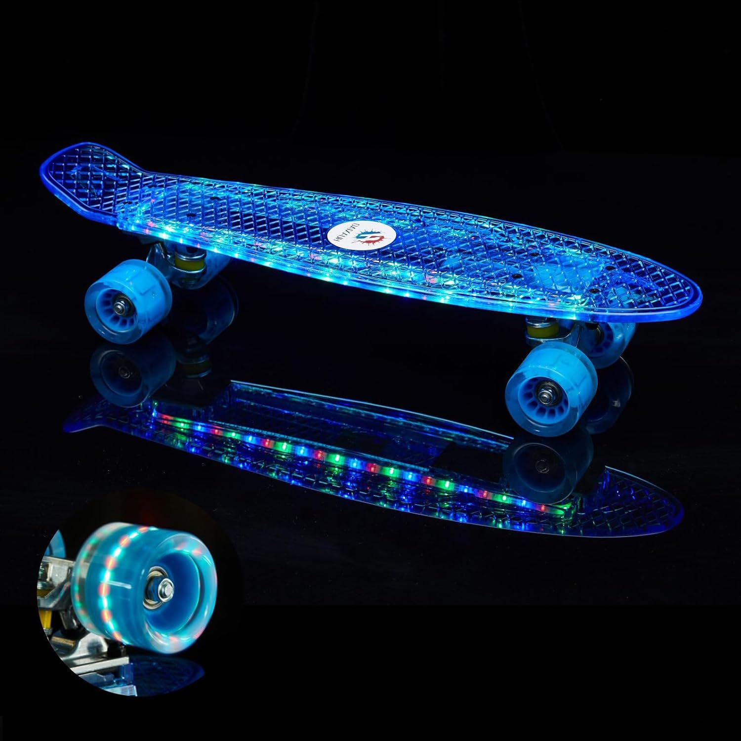 22 Inch Skateboard- with Led Light Up Wheels for Beginners,Complete Mini Cruiser Retro Skateboard for Kid,Smooth Riding,Durable Polypropylene with Pu Wheels