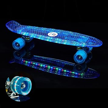 22 Inch Skateboard- with Led Light Up Wheels for Beginners,Complete Mini Cruiser Retro Skateboard for Kid,Smooth Riding,Durable Polypropylene with Pu Wheels