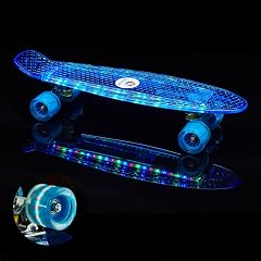 22 Inch Skateboard- with Led Light Up Wheels for Beginners Complete Mini Cruiser Retro Skateboard for Kid Smooth