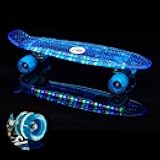 22 Inch Skateboard- with Led Light Up Wheels for Beginners,Complete Mini Cruiser Retro Skateboard for Kid,Smooth Riding,Durable Polypropylene with Pu Wheels