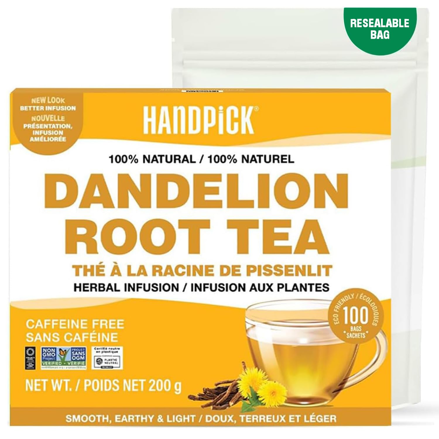 HANDPICK, Dandelion Root & Leaf Tea Bags (100 Herbal Tea Bags) Caffeine-Free Herbal Blend | Can Support Digestion & Lipid Metabolism | Eco-Conscious Tea Bags | Direct from Source