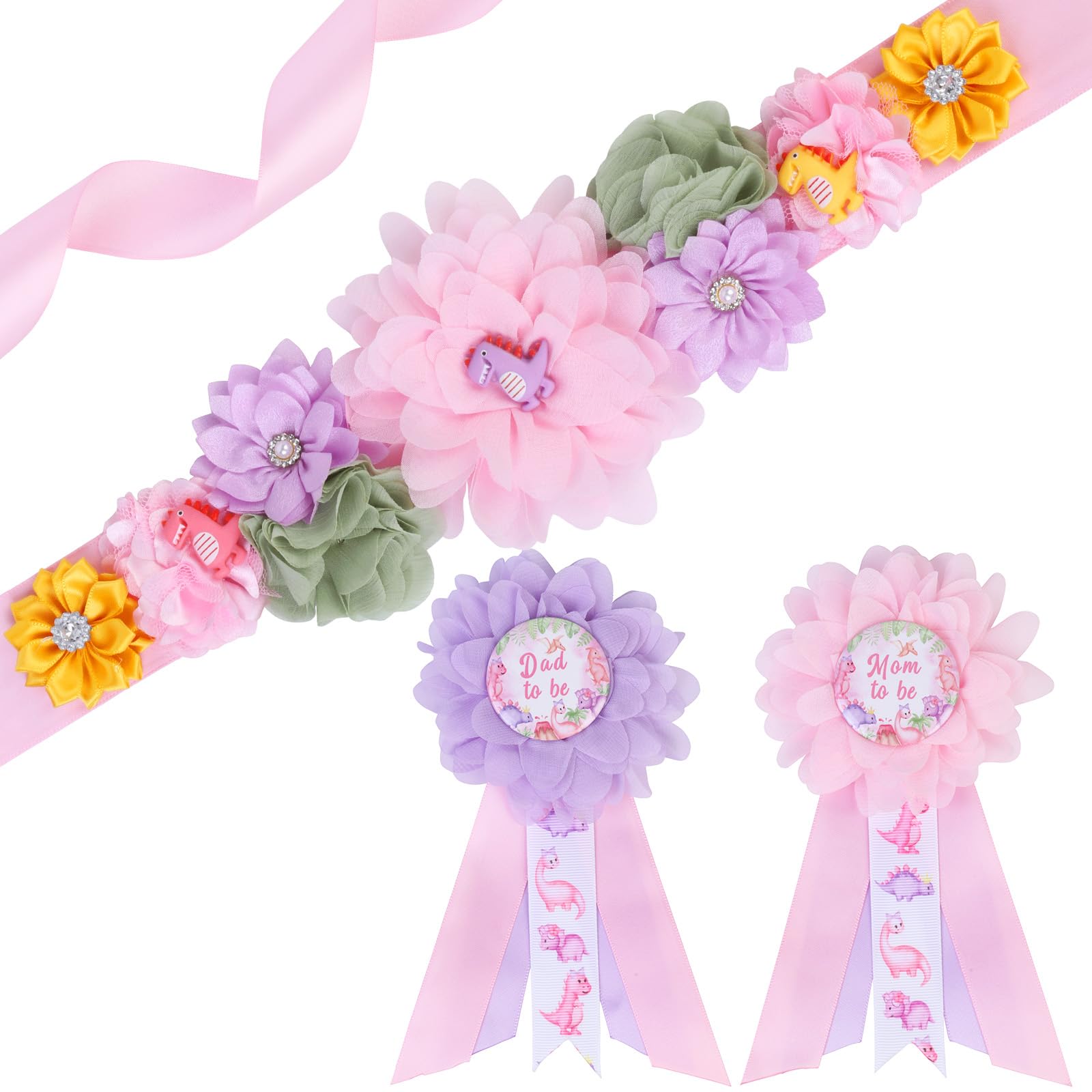 JOYMEMO Mutterschaftsschärpe Leopardenmuster – Rosa-braunes Set Für Baby-Shower (mit Anstecknadeln)