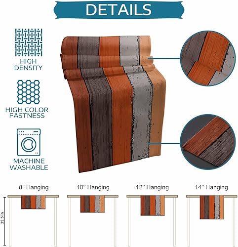 Miniatura 186 de Camino de mesa de algodón y lino estilo granja rústico retro, textura de madera de granero, color degradado marrón y gris, antideslizante,