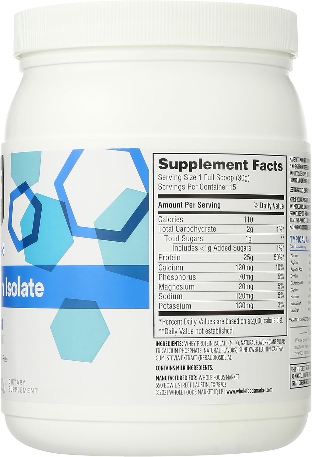 365 by Whole Foods Market, Grass-Fed Whey Protein Isolate, Vanilla Flavor, 15.9 Ounce Vanilla 15.9 Ounce