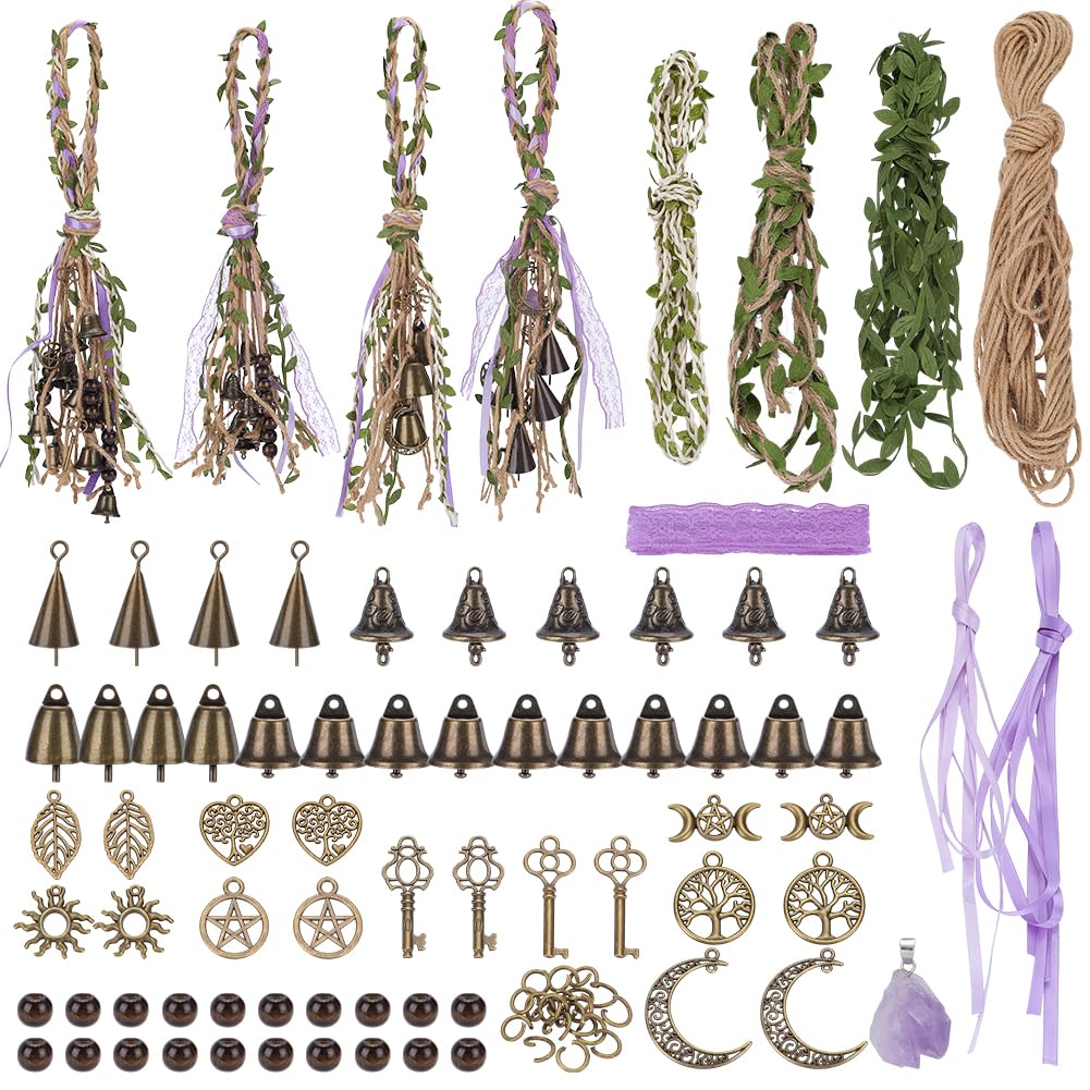 FREEBLOSS 4er-Set Hexenglocken-DIY-Kit, Hexenglocken-Schutz, Boho-Stil, handgefertigter Türhänger, Hexerei-Zubehör für selbstgemachte Windspiele, Zimmer, Schlafzimmer, Garten