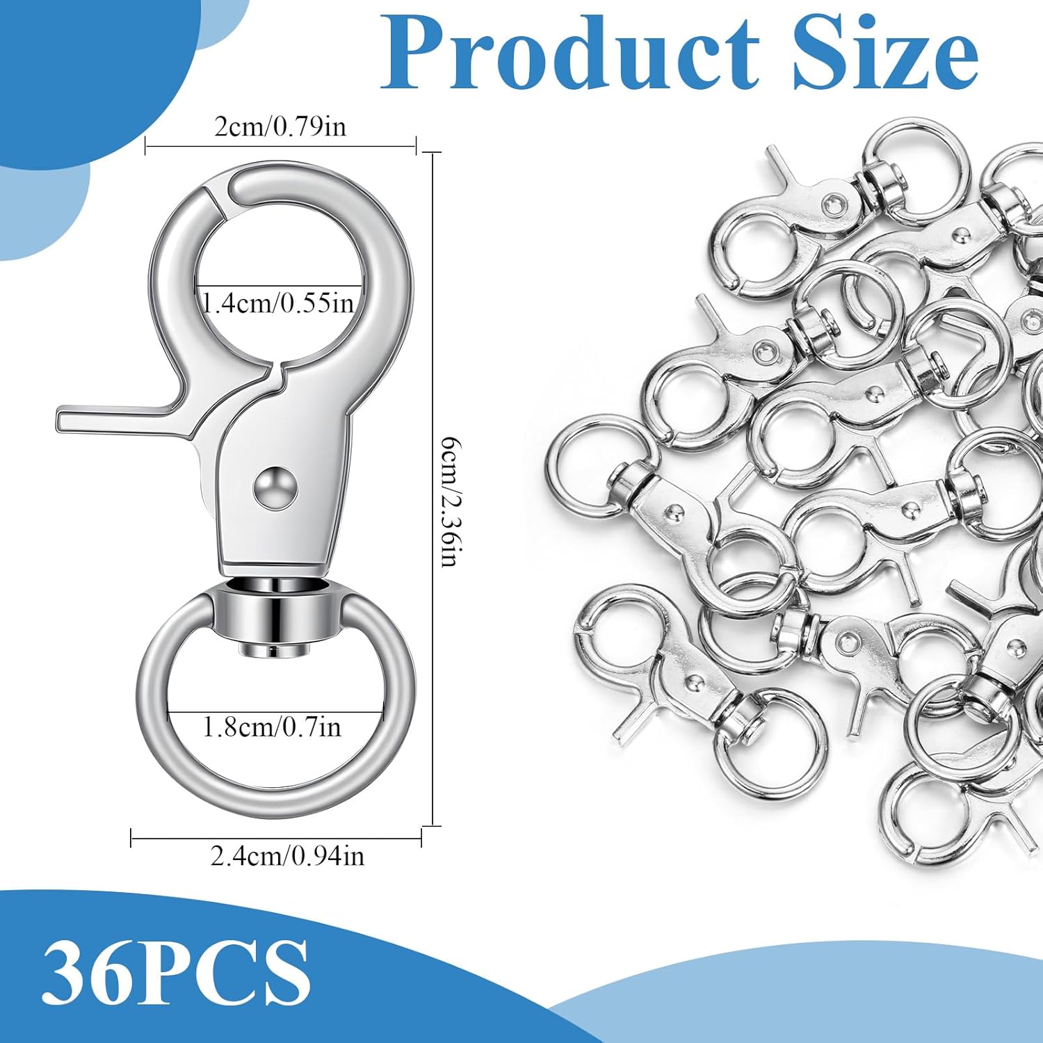 SHENLIU 36PCS Trigger Snap Hooks, 2.32'' x 0.82'' Metal Heavy Duty Swivel Snap Hooks 360 Degree for Pet Cages Dog Leash Camera Straps Hook Purse - Image 2