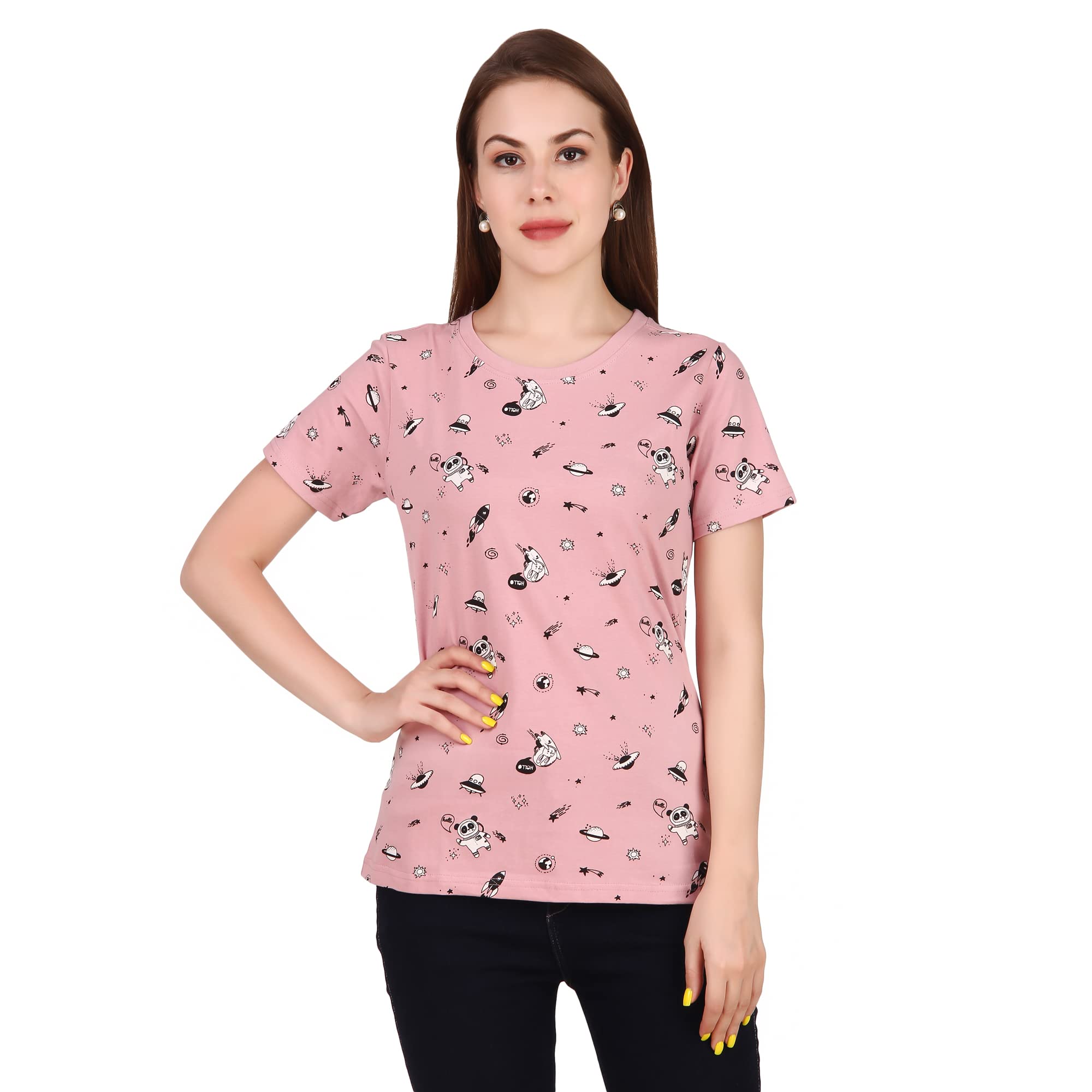 Stories.LabelWomen 100% Cotton Printed Tshirt in Ribbed Neck Includes Plus Sizes, Regular Fit and Half Sleeves (Sizes Small -5XL)