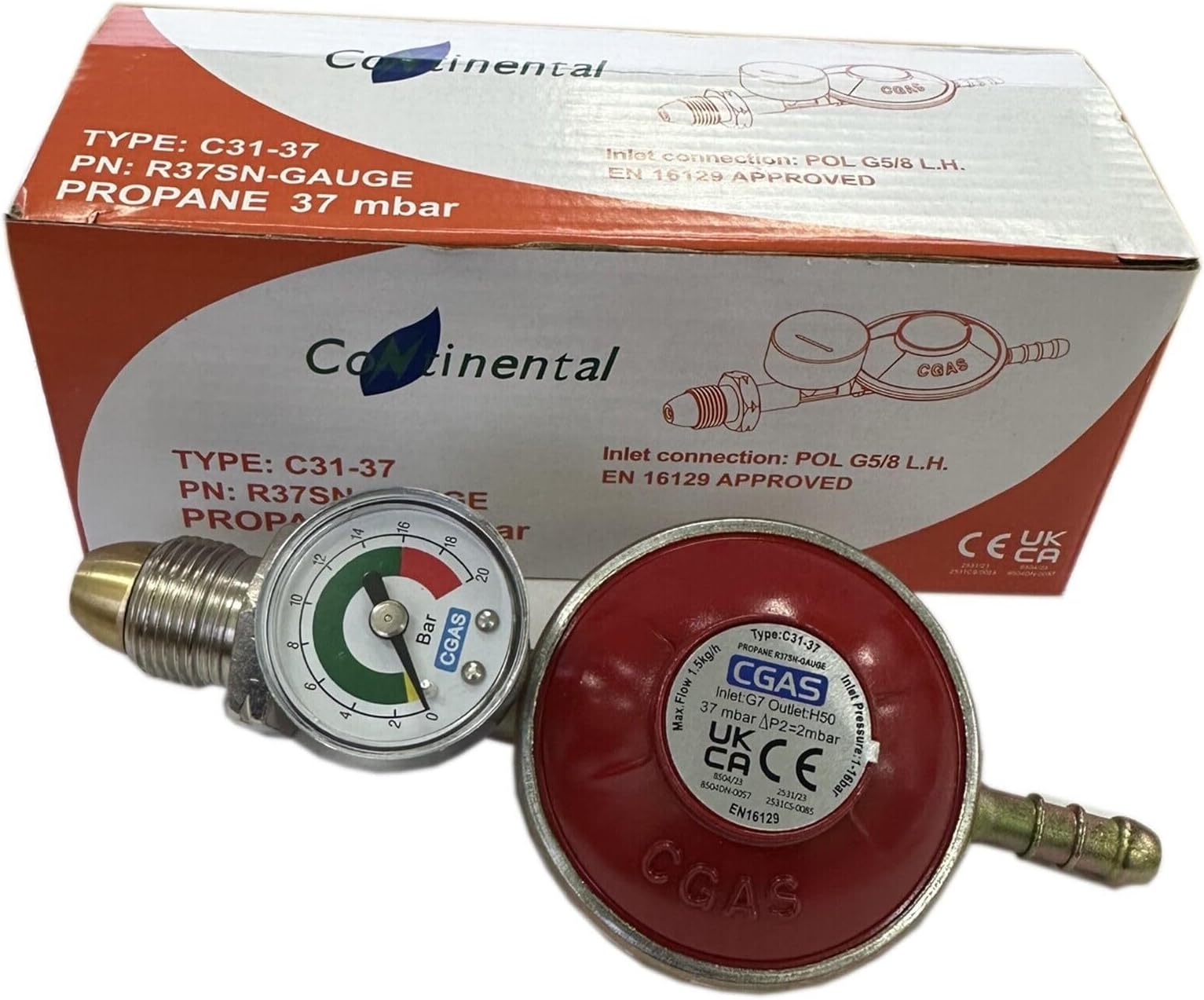 LPG Regulator with built in pressure gauge | UK POL | For Propane Gas Bottle Cylinder