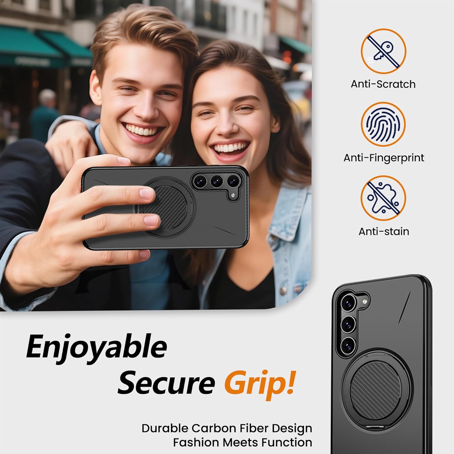 for Galaxy-S23 Case [𝗡𝗼𝘁 𝗙𝗶𝘁 𝗦𝟮𝟯 𝗣𝗹𝘂𝘀], with 2 HD Screen Protectors, Strong Magnetic & 360° Rotatable Stand, Dual-Layer Protection, Slim Fit Phone Case for Samsung S23, Black - Image 5