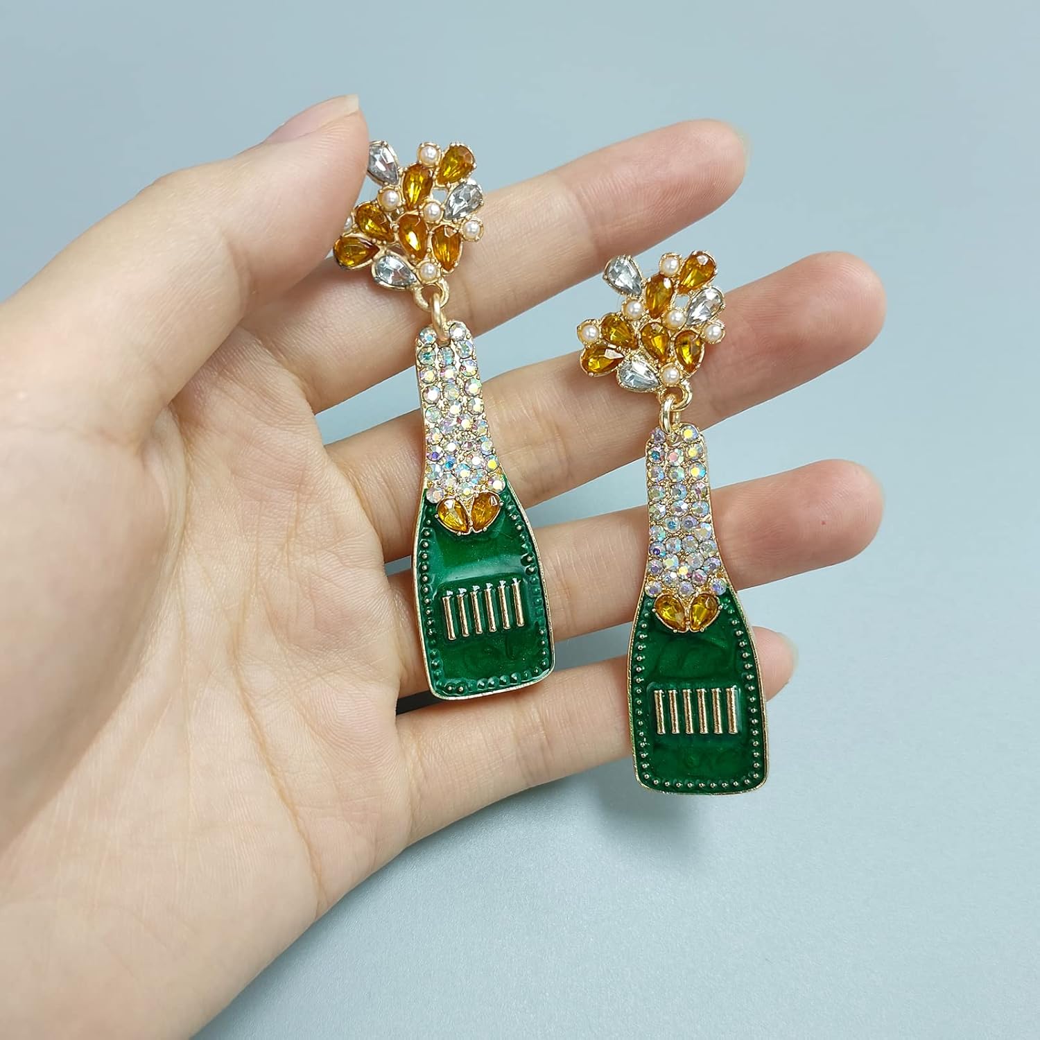 Champagne Earrings for Women Beaded Champagne Bottle Earrings Fashion Jewelry for Women Wedding Birthday Party Gifts - Image 3