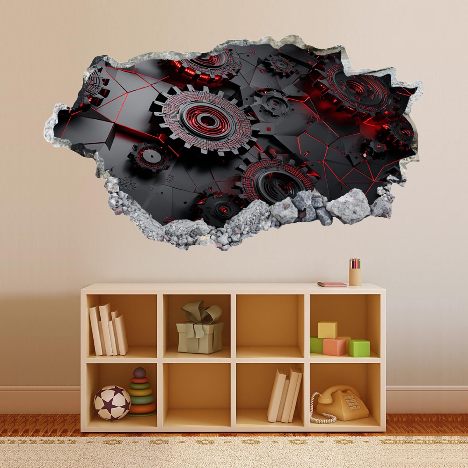 Vinilos Decorativos 3D Rotos Engranaje Tatuaje de pared vinilo extraíble decoración del hogar Calcomanías impermeables para Guardería Habitación Decoración de pared 70x122cm