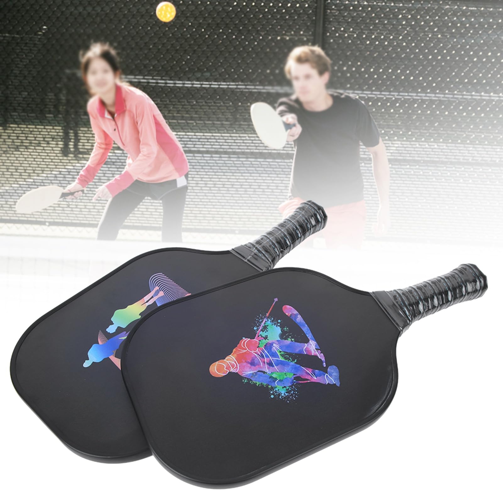 Set da Paddle per Pickleball, Attrezzatura da Allenamento Leggera per Tutti i Livelli di abilità, 2 Pezzi di Attrezzatura da Gioco Portatile in Fibra di Carbonio per Pickleball, per Uso