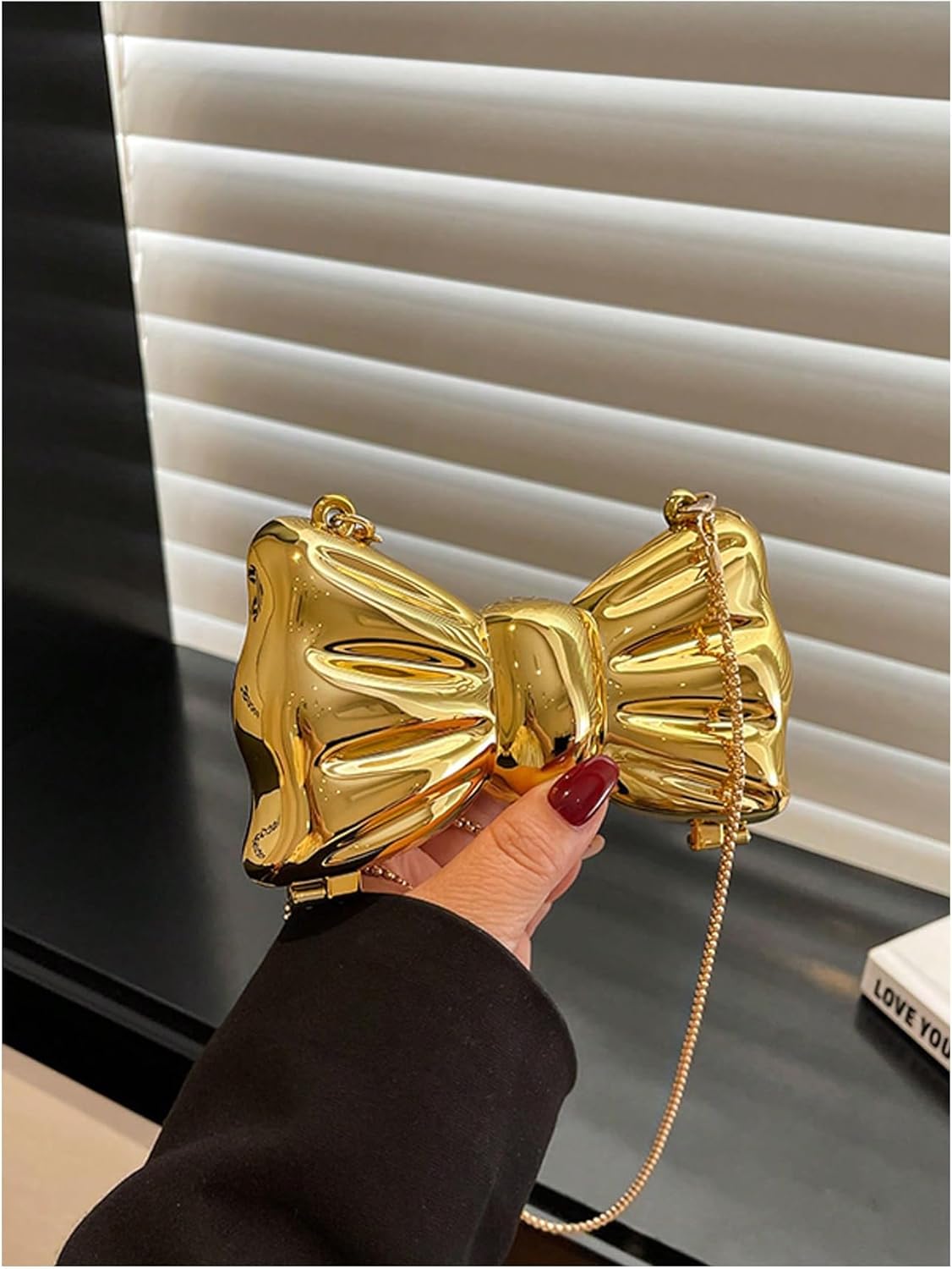 GORGLITTER Women's Bow Purse Mini Clutch Crossbody Handbags Metallic Chain Bags for Wedding Evening Party - Image 2