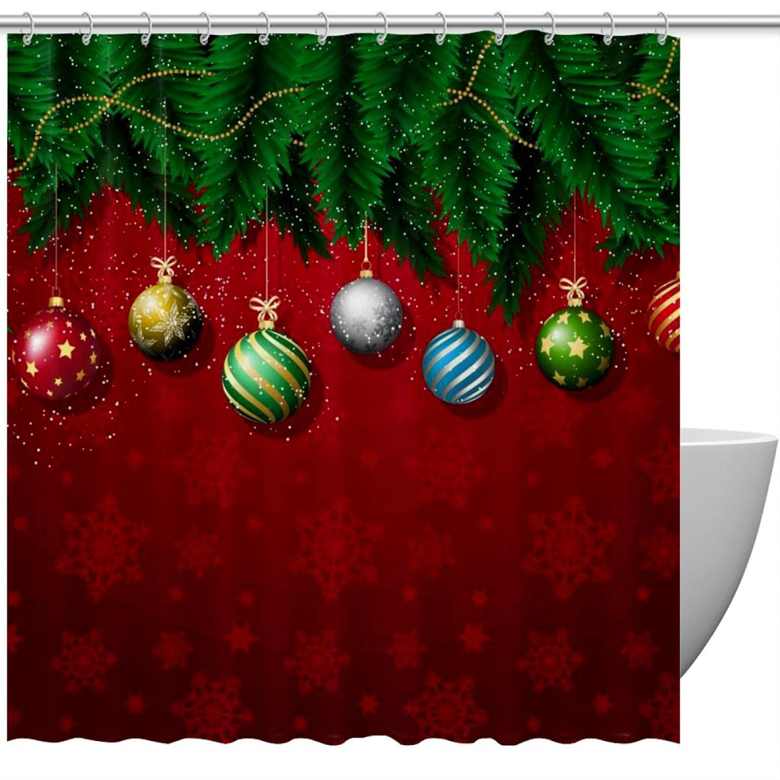 Rideaux de douche boules de Noël sains et sans odeur avec 12 crochets