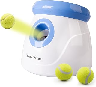 pet prime Automatic Dog Ball Launcher - Dog Ball Thrower, Interactive Puppy Pet Fetch Toy, Dog Ball Throwing Machine, 3 Tennis Balls Included (2 inches)