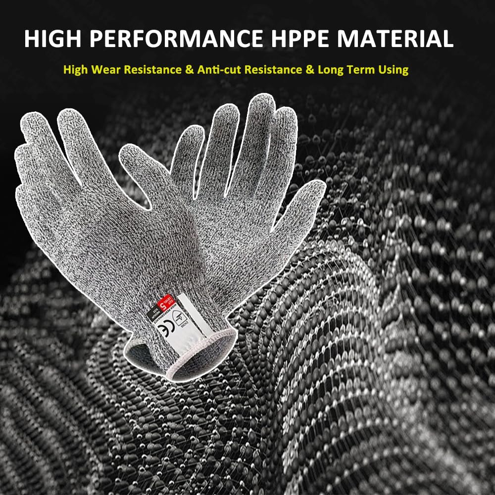 BYS GLOVE 3 Pairs Safety Gloves Cut Resistant A5 Cut Proof Gloves for Cutting, Oyster Shucking, Mandolin, Fish Processing, Wood Carving (L)