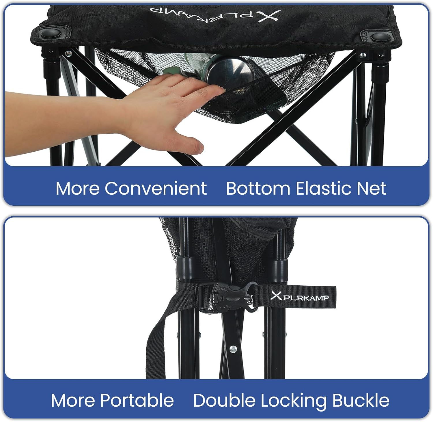 Padded Camping Stool, 18 Inch Oversized Folding Camping Foot Rest, 500lb Outdoor Camp Chair Footstool, Portable Camping Ottoman w/Storage Net, Carry Bag, for Camping Gardening (1, Black)