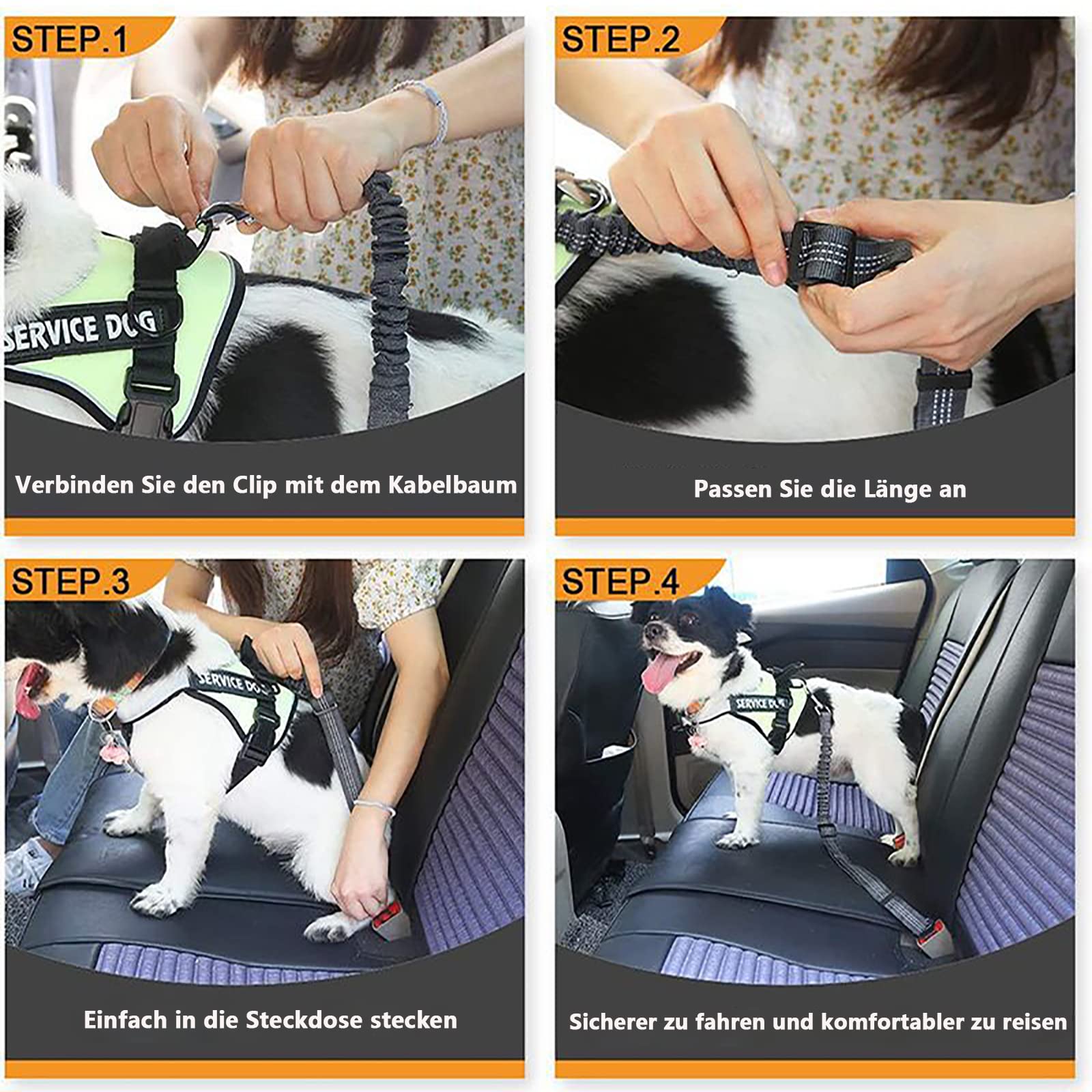 2x Hundesicherheitsgurt Auto - Verstellbar Mit Stoßdämpfer Für 5-40kg Hunde