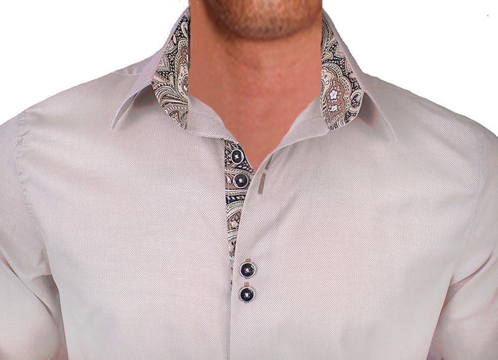 Tan with Brown Paisley Designer Dress Shirts - Made in USA