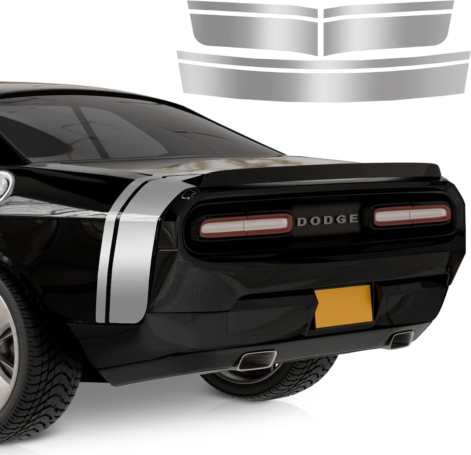 Rear Belt Racing Vinyl Decal Kit – Compatible with 2009–2025 Dodge Challenger – Black Ghost Scat Pack Swinger – Made in USA (Silver)