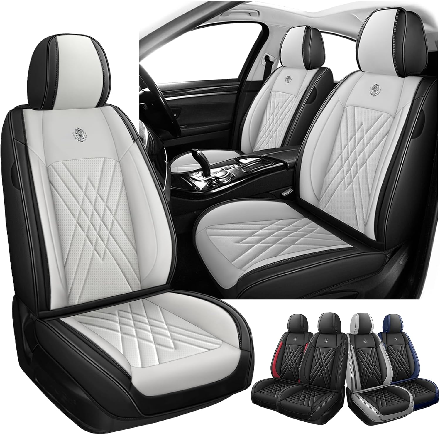Car Seat Covers Fit for Honda Cr-V Hybrid 2020-2025, 3D Waist Support & Premium Nappa Leather, Waterproof, Scratch-Resistant(Black Off-White, Full Set)