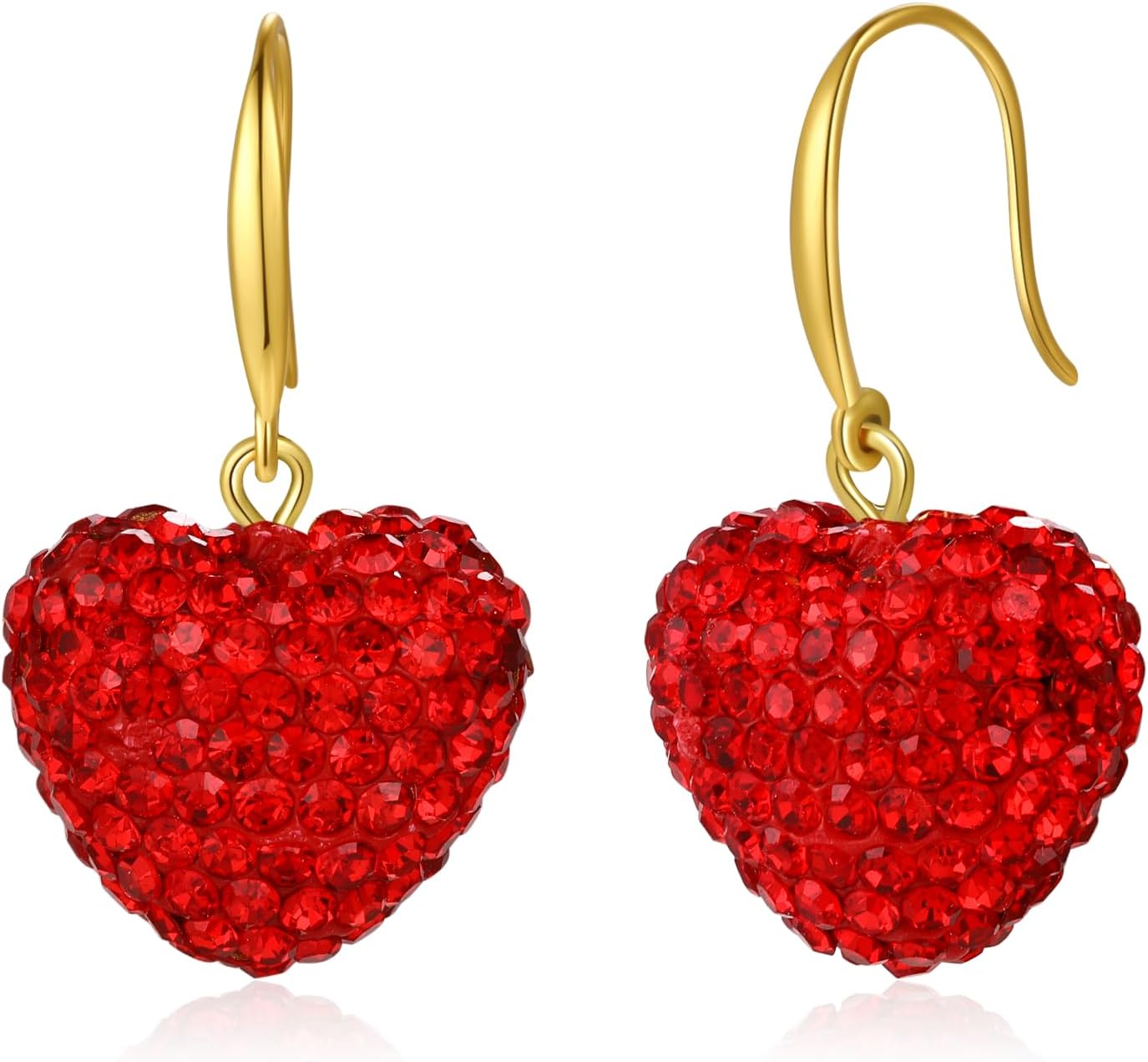 Crystal Heart Drop Earrings, Gold Plated S925 Hook, Colors Available