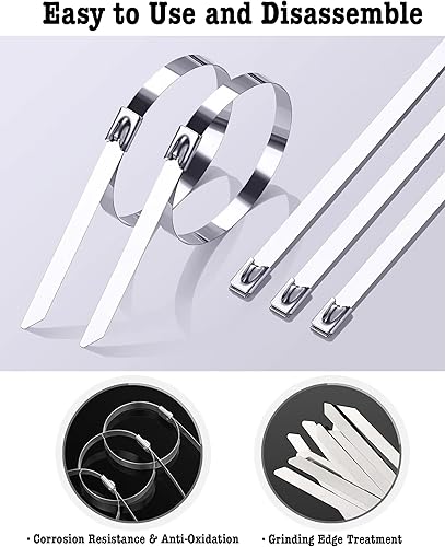 Miniatura 5 de 50 bridas de metal de 11.8 pulgadas, bridas de acero inoxidable 304, resistentes y multiusos autobloqueantes para maquinaria, vehículos, envoltura