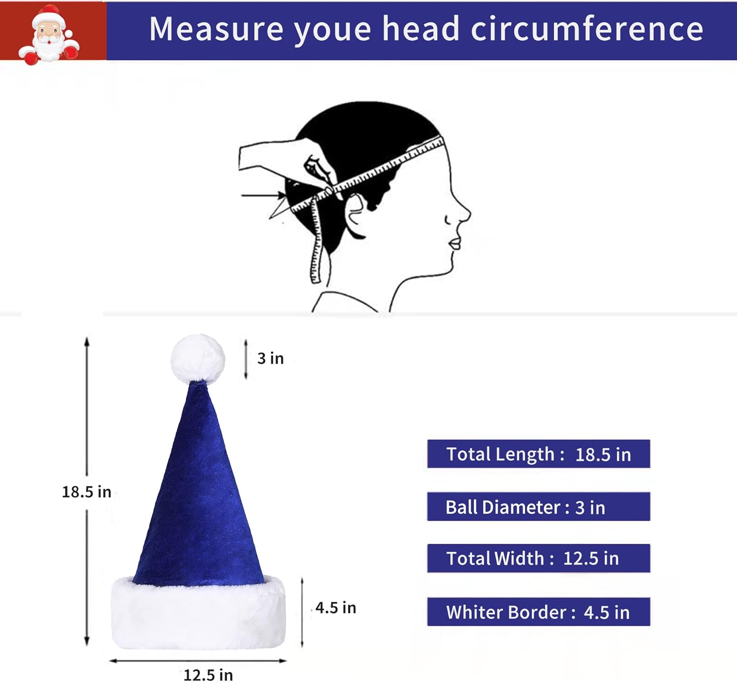 Santa Hat, Santa Hat for Adults, Unisex Velvet Comfort White Christmas Hats Extra Thicken Classic Plush for Christmas New Year Festive Holiday Party Supplies - Image 2