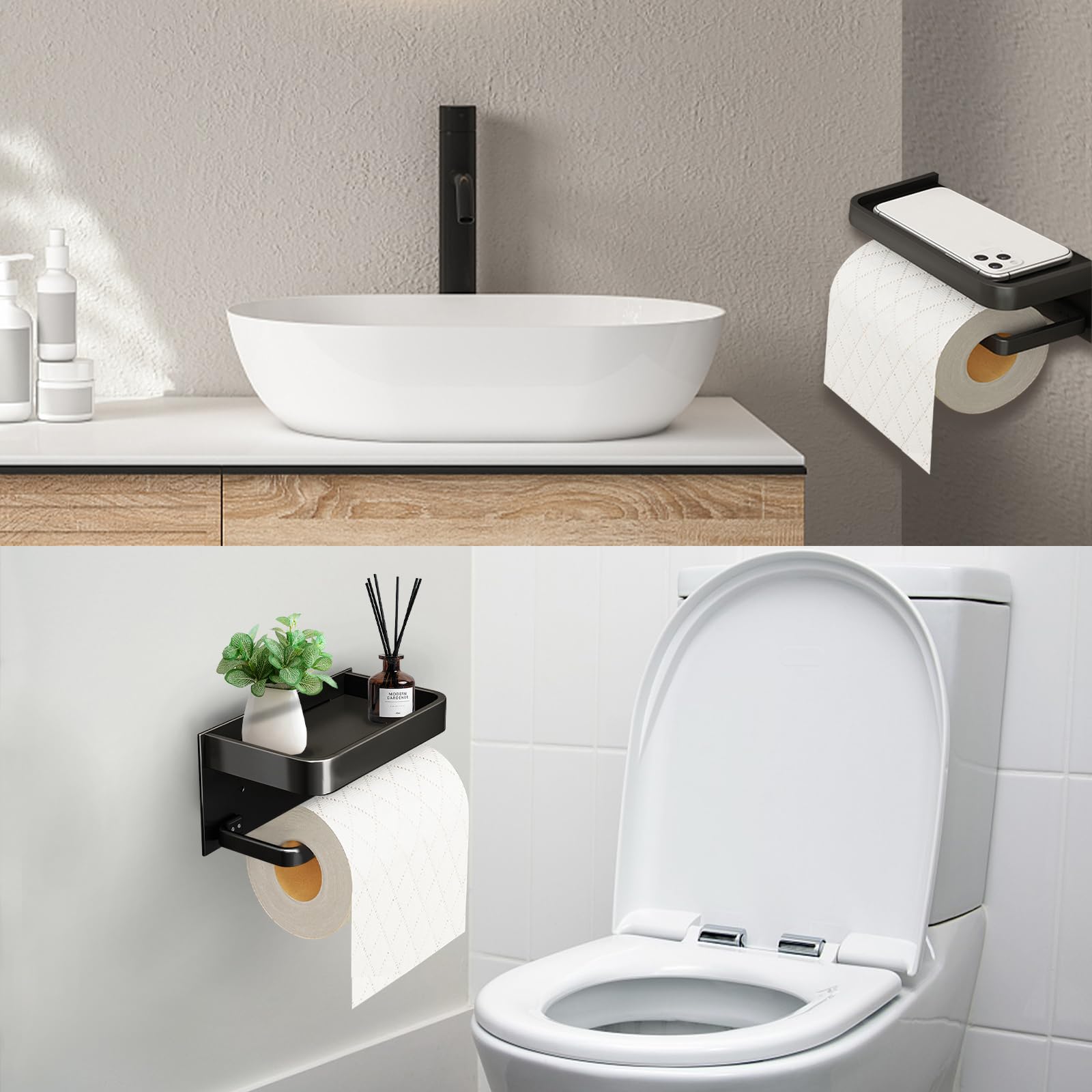 BESTYASH Toilettenpapierhalter Schwarz - Mit Schloss & Fenster