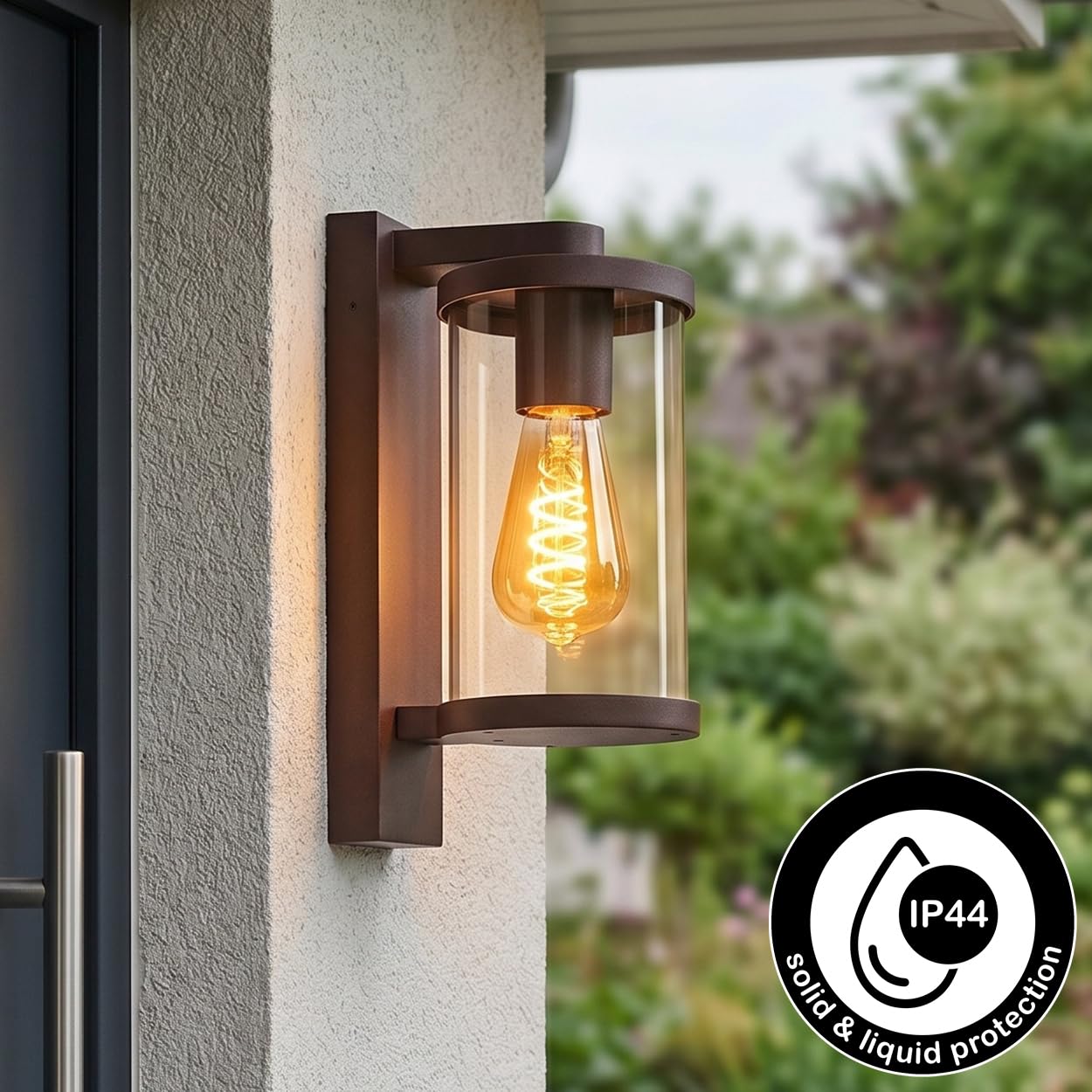 HOFSTEIN Außenwandleuchte Telhada, Außenwandlampe aus Metall/Glas in Rostfarben/Klar, moderne Wandleuchte Down im Retro/Vintage/Industrial-Stil, E27, IP44, Eingangsbereich, Haustür, Hof