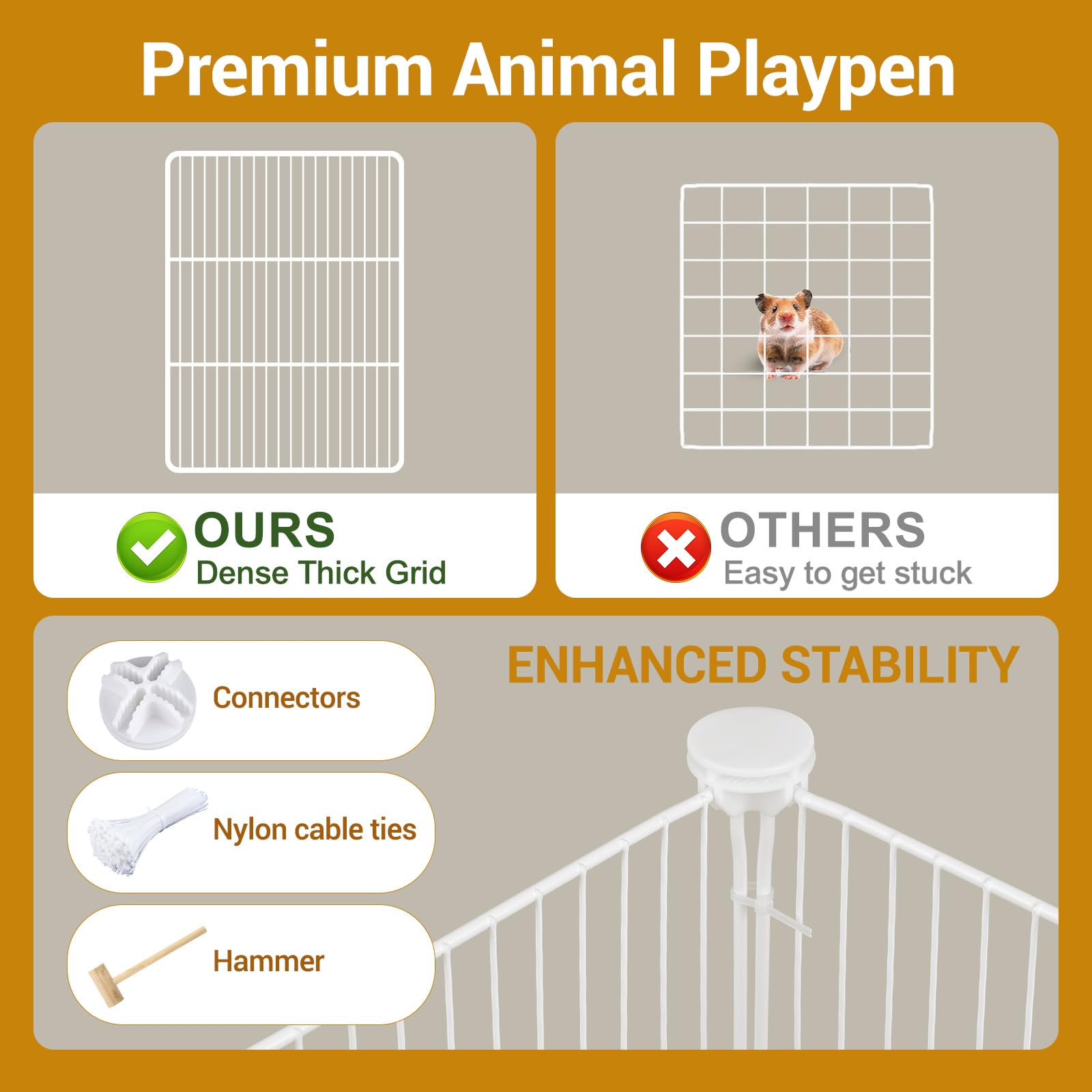 VISCOO Lot de 12 cages pour cochons d'Inde, 121,9 x 61 x 40,6 cm, parc pour petits animaux avec tapis imperméable, cage C & C pour cochons d'Inde, lapins, hamsters, cage d'intérieur portable en fil