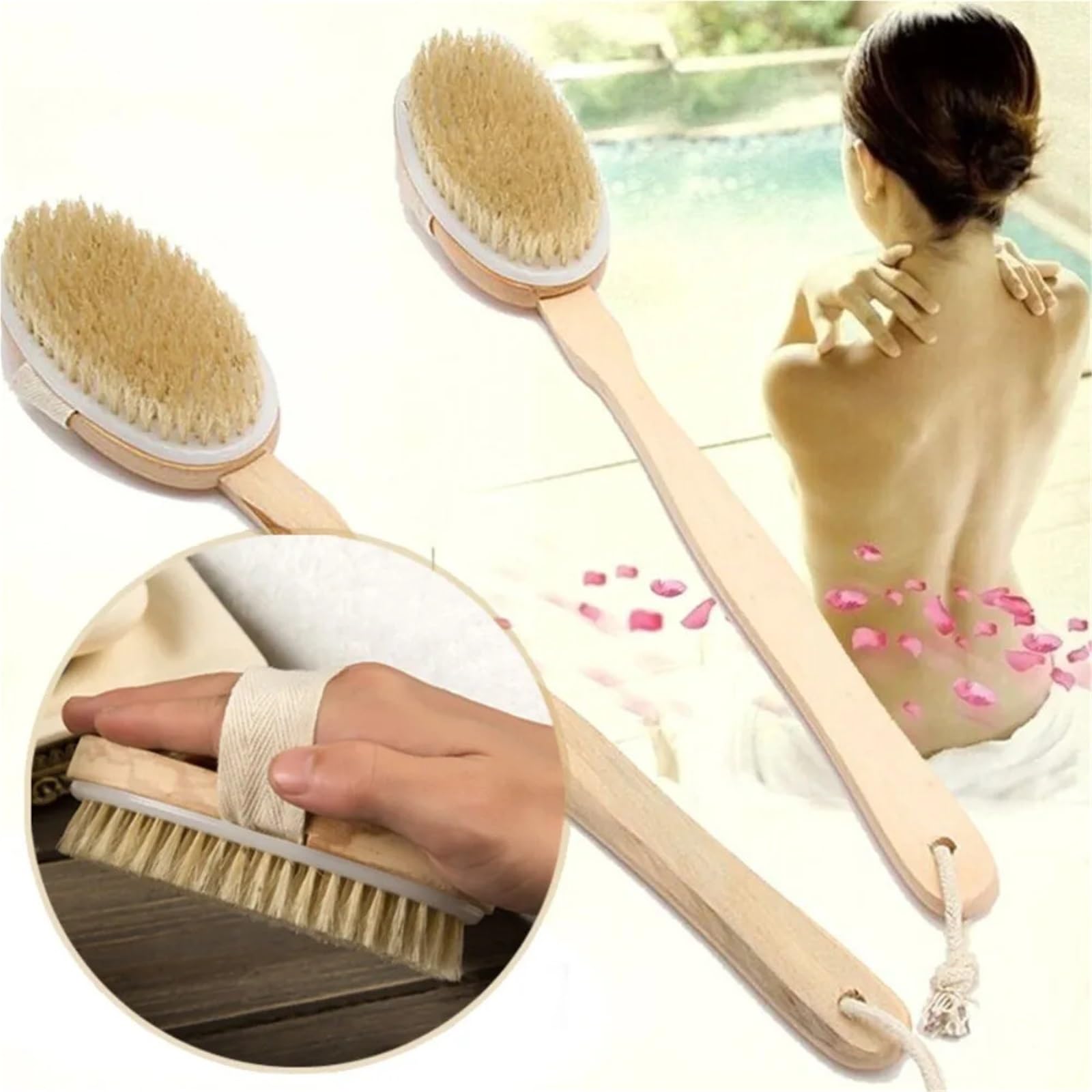 2 piezas de madera desmontable mango largo ducha cepillo corporal baño lavado masaje exfoliante herramientas para Mujeres, Hombres