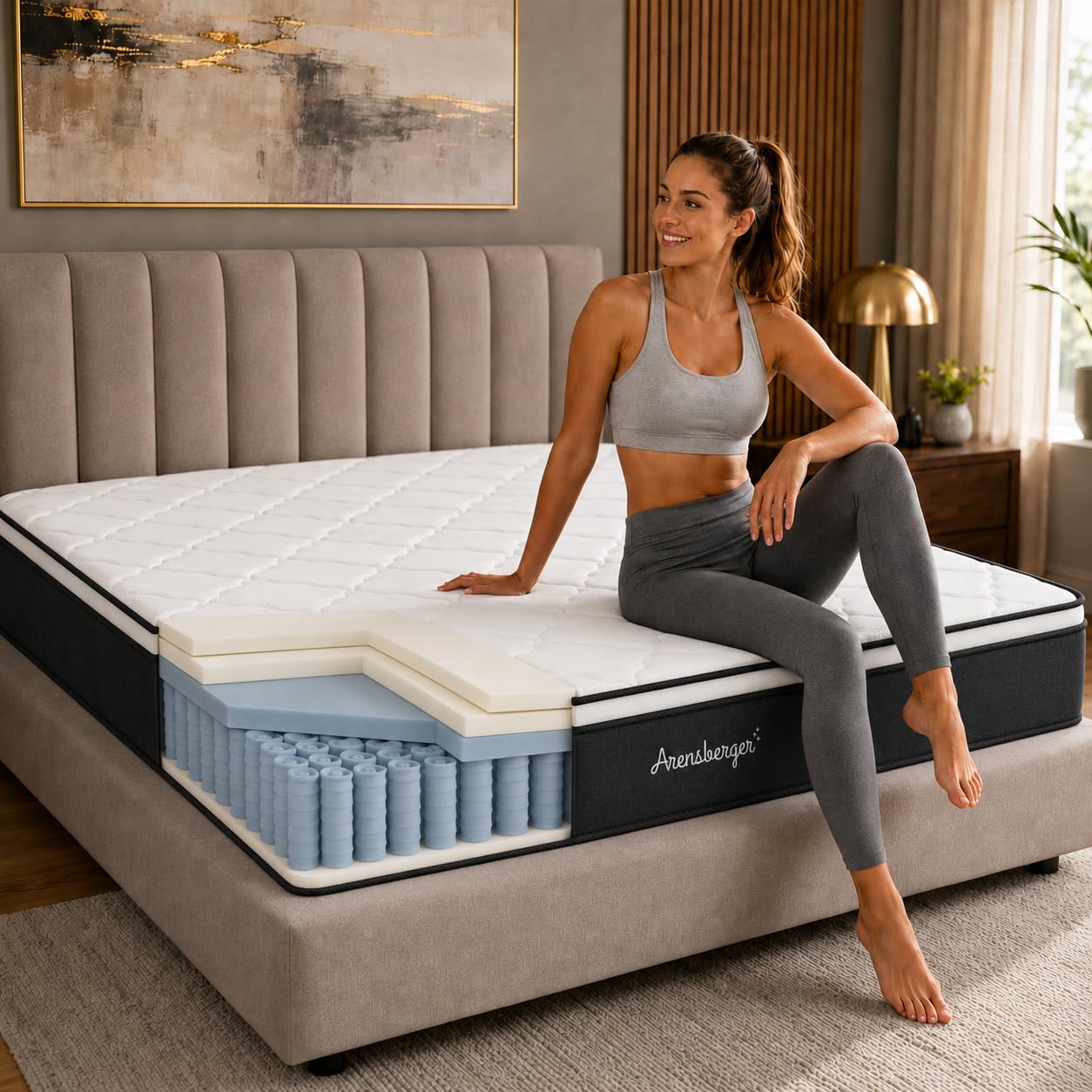 Arensberger Emilia Matratze 90x200 cm | Federkernmatratze mit Gel-Schaum und integriertem Topper | ergonomische Höhe 23cm | Härtegrad H3/H4 | HR Taschenfederkern 90x200cm Rollmatratze punktelastisch