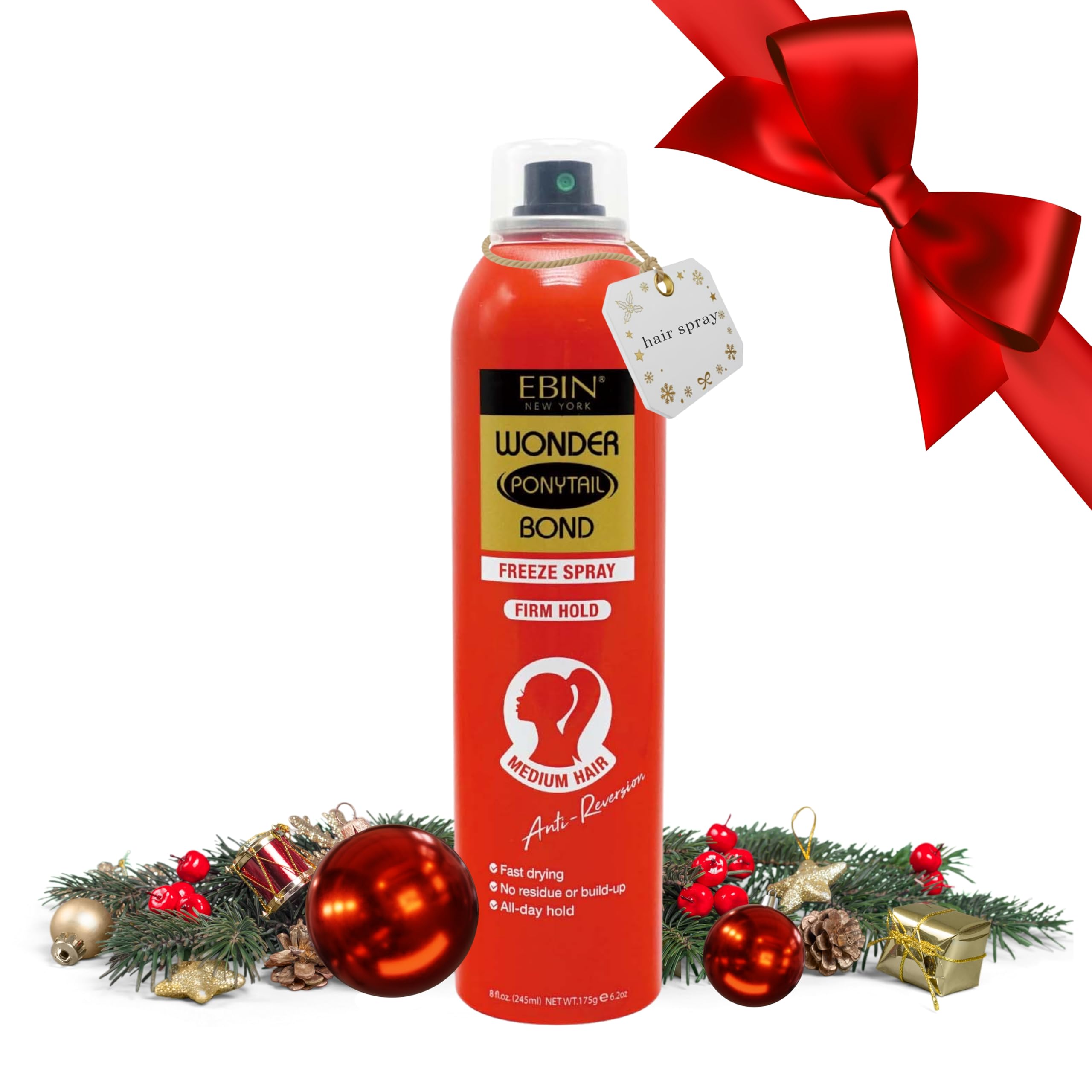 EBIN NEW YORK Wonder Ponytail Bond Freeze Spray Firm Hold - Medium Hair 8oz/ 245ml |Long Lasting Hold, 24-Hour Frizz Control, Shine Enhancing, Fast-Drying, Lightweight, All Hair Types