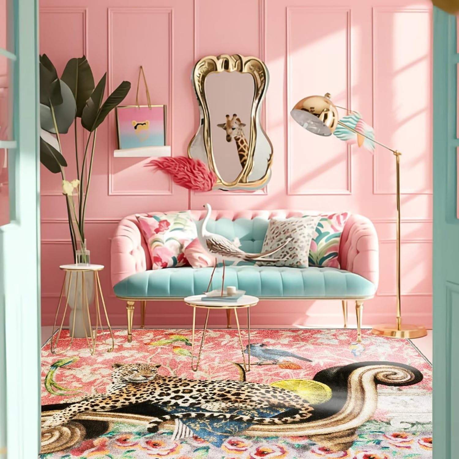 Amazon.com: Soyalie Vintage Boho Pink Leopard Print Rugs 3'x5'Abstract ...