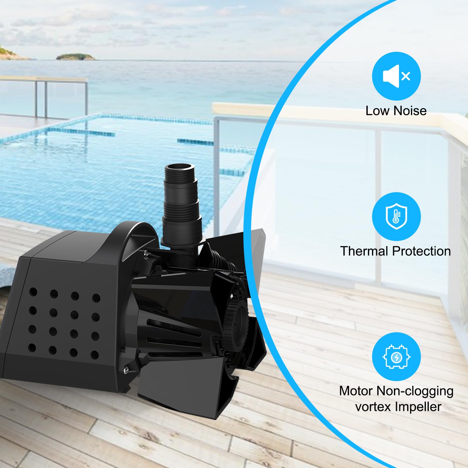 DECOKTOOL 3200GPH Pond Pump - 220W Submersible Water Pump with Barrier Bag, Ultra Quiet Aquarium Pump with 33FT Power Cord for Pond, Waterfall, Fish Tank, Statuary, Hydroponic