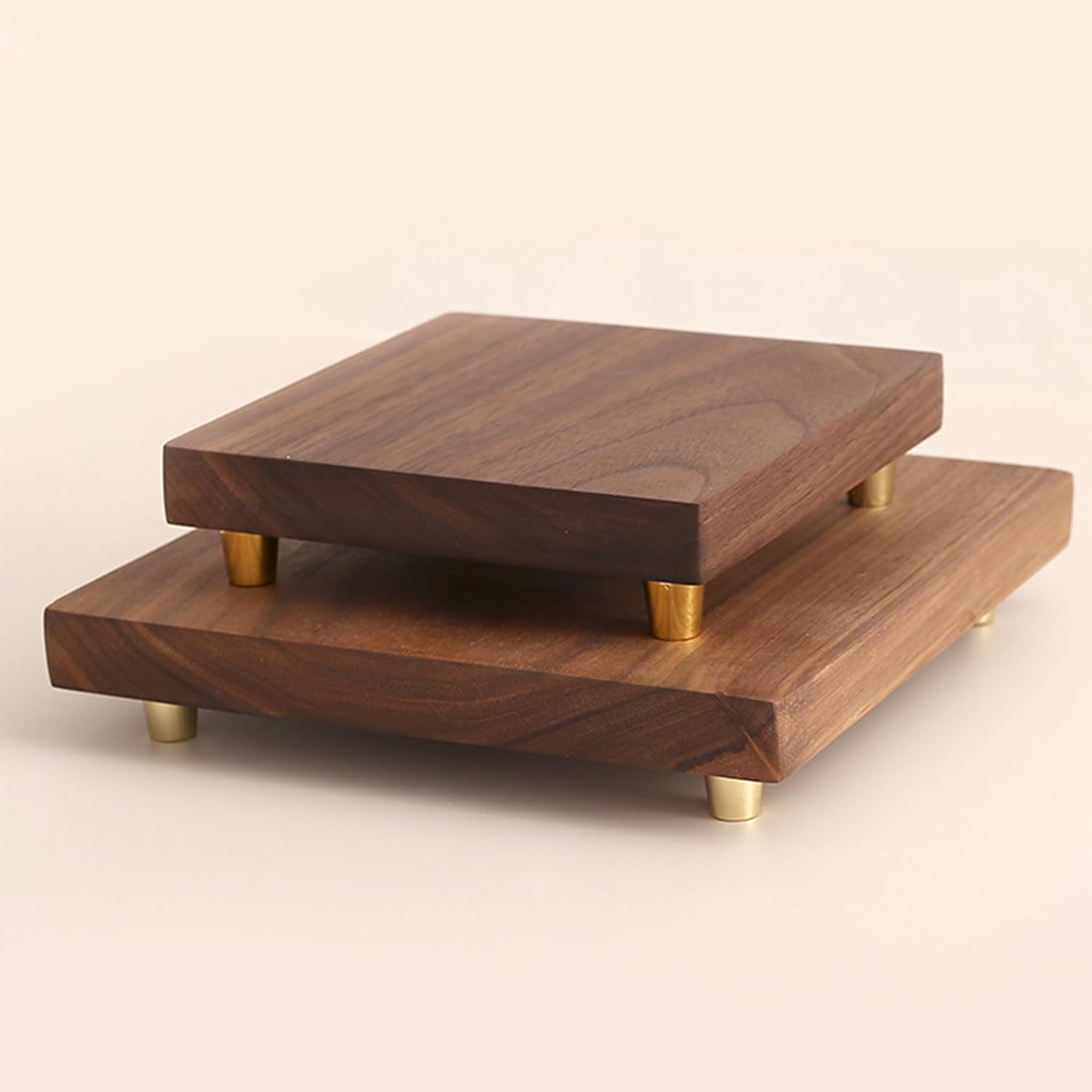 Walnut Deep Wood Grain Vintage Solid Wooden Pedestal Fish Tank Collected Stones Display Tray Stand Base