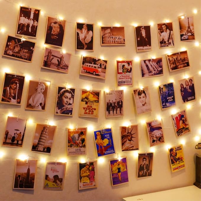 HXWEIYE 50LEDs Photo String Light, Warm White 16.4Ft Battery Powered