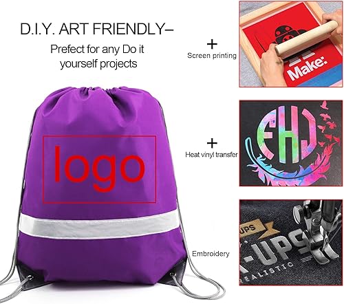 Miniatura 2 de BeeGreen Mochila con cordón a granel, bolsas de cuerda para viajes deportivos al gimnasio, saco de cincha DIY para mujeres y hombres, Púrpura