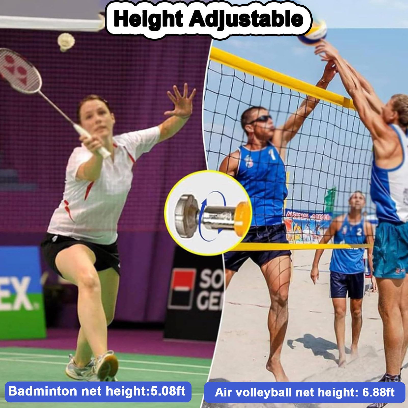 Rete da badminton portatile con ruote e base stabile per sport indoor e outdoor