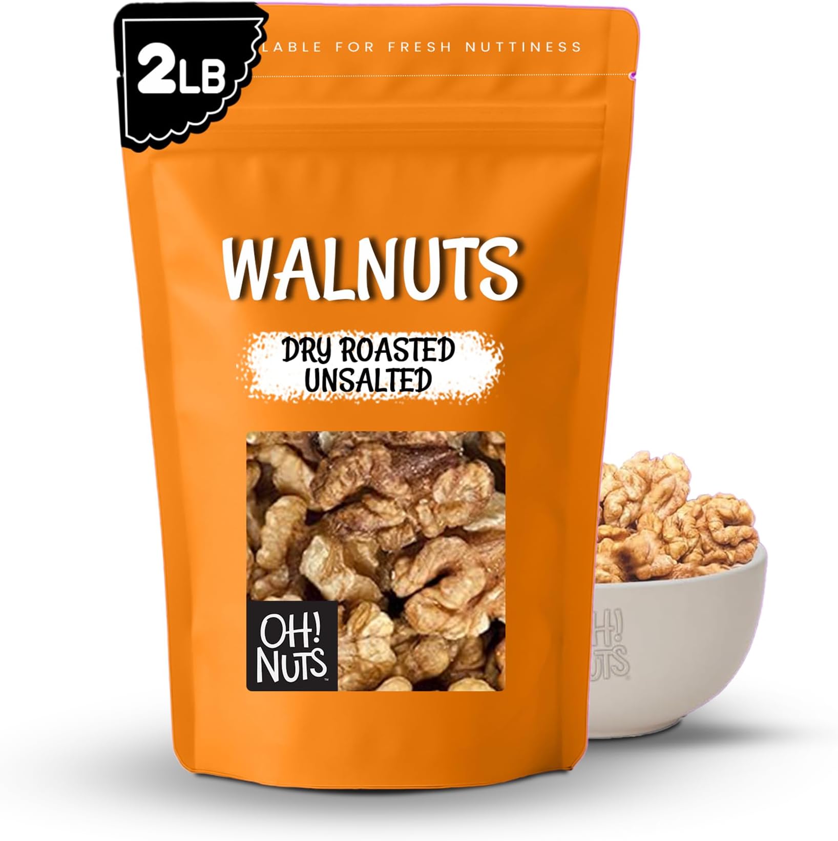 Oh! Nuts Walnuts - Dry Roasted Unsalted - 2 lb - Packed in New York Zip-Seal Bag for Exceptional Freshness